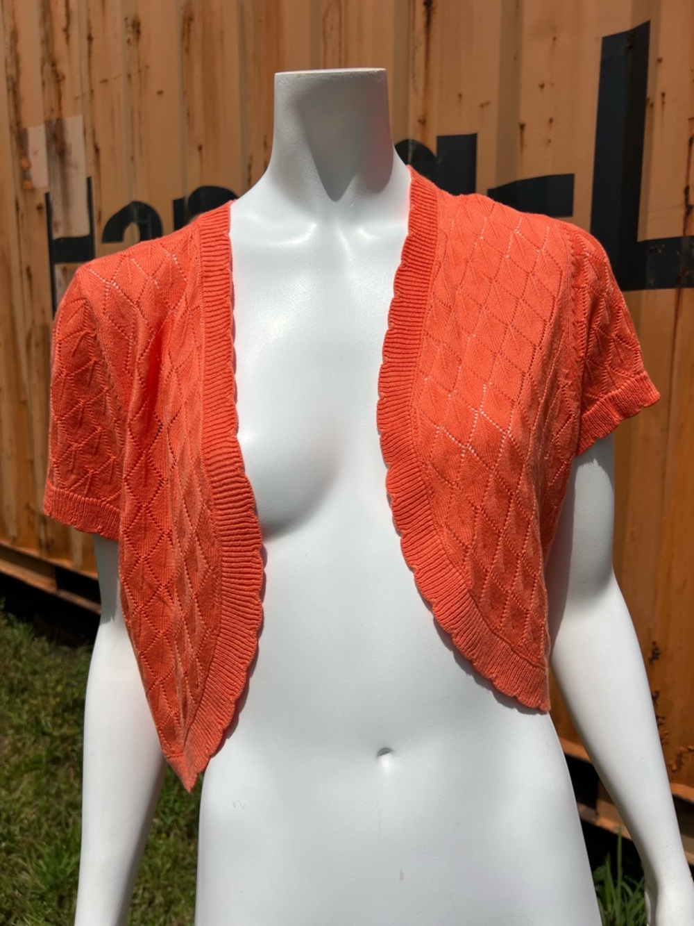 Short-Sleeve Orange Cropped Cardigan Bolero